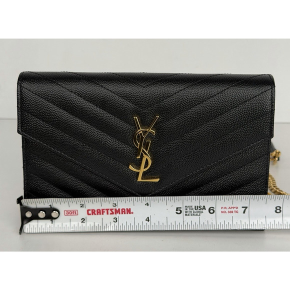 Saint Laurent Monogram Chain Wallet Bag Small Black Chevron Grained Leather - Picture 8 of 16